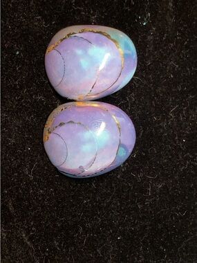 Purple Blue Marbled Earrings with Gold Veining